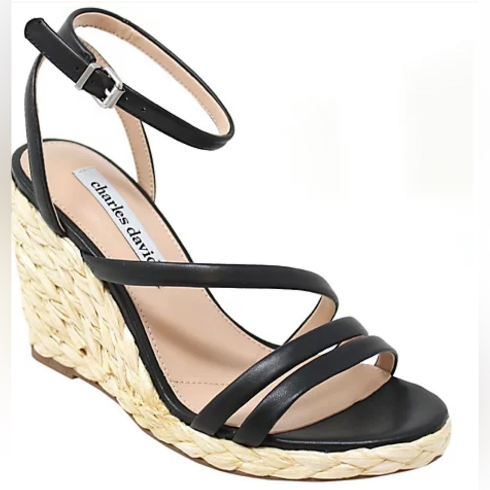 Charles David Black Wedge Sandals